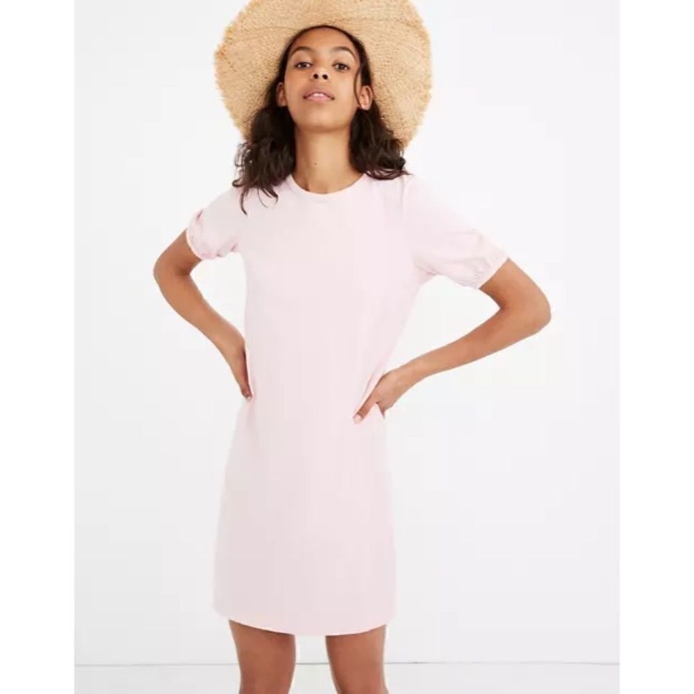 Madewell Pink Puff-Sleeve Shirt Dress